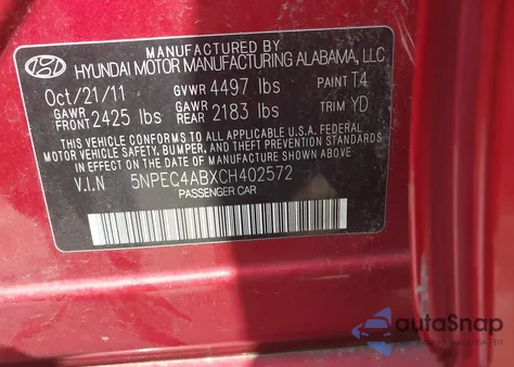 2012 Hyundai Sonata Limited 2.0T из США, поврежденный, VIN 5NPEC4ABXCH402572